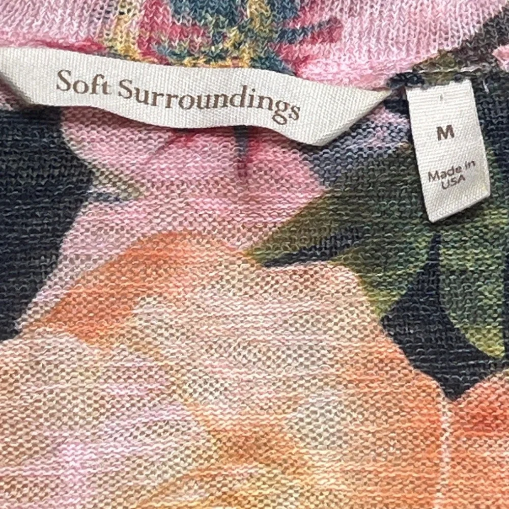 Soft Surroundings Floral Print Tunic Top V Neck Long Sleeve Gray Medium size - Picture 3 of 10